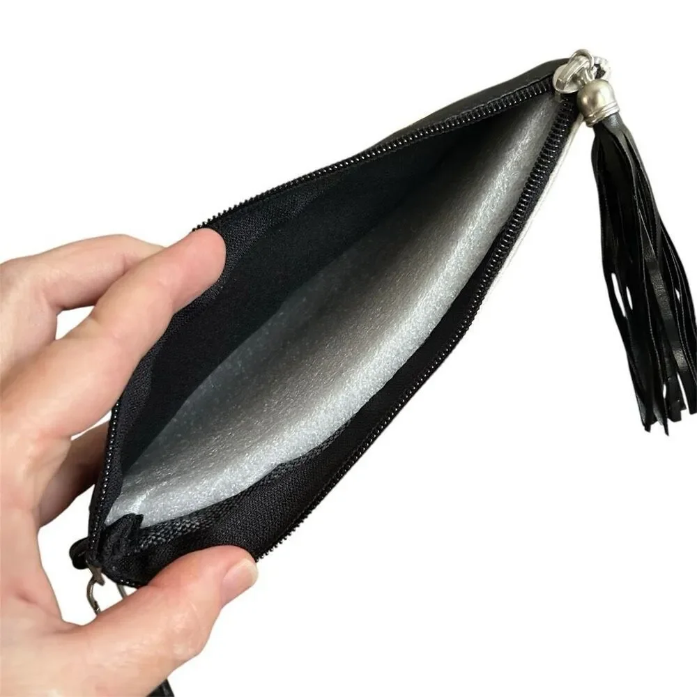 3/$15 Rachel Zoe Black and White Plaid Tassel Wristlet